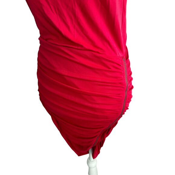 BCBGMAXAZRIA Red Side Zip Ruched Dress Size Small - Picture 5 of 5